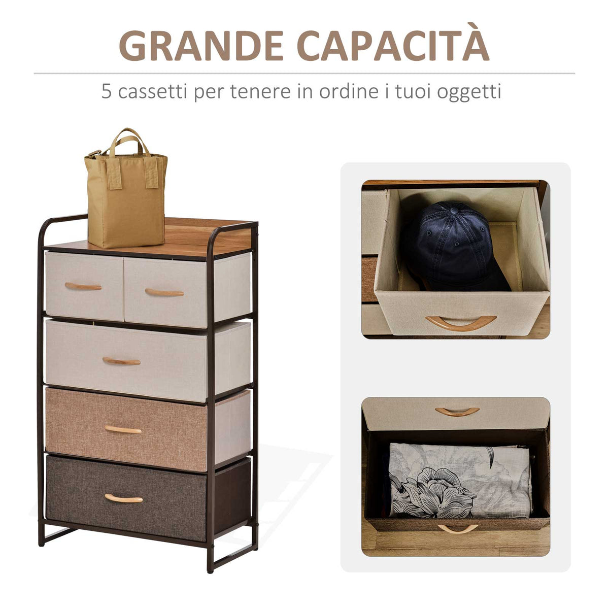EasyComfort ladekast met 5 stoffen lades 58x29x99cm multikleur