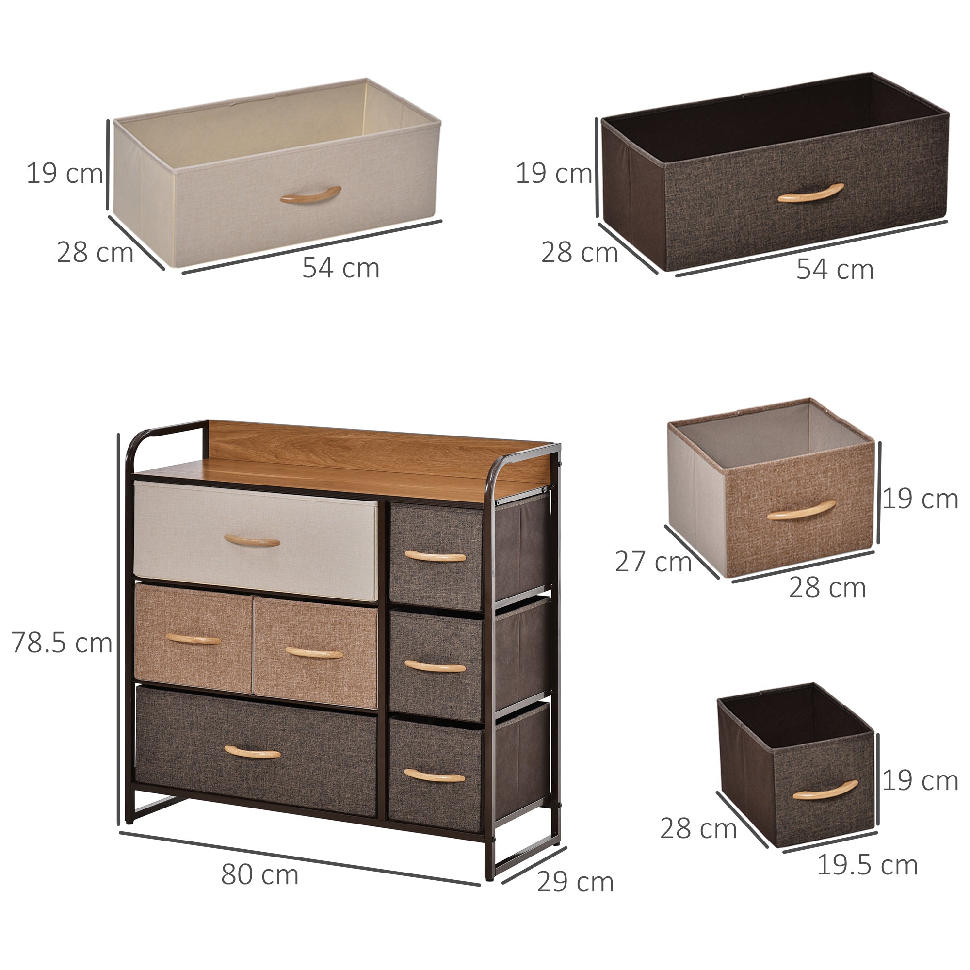 Easycomfort Cassettiera 7 Cassetti Pieghevoli in Tessuto e Ripiano in MDF, Arredamento Soggiorno e Camera, 80x29x78.5cm, Multicolore