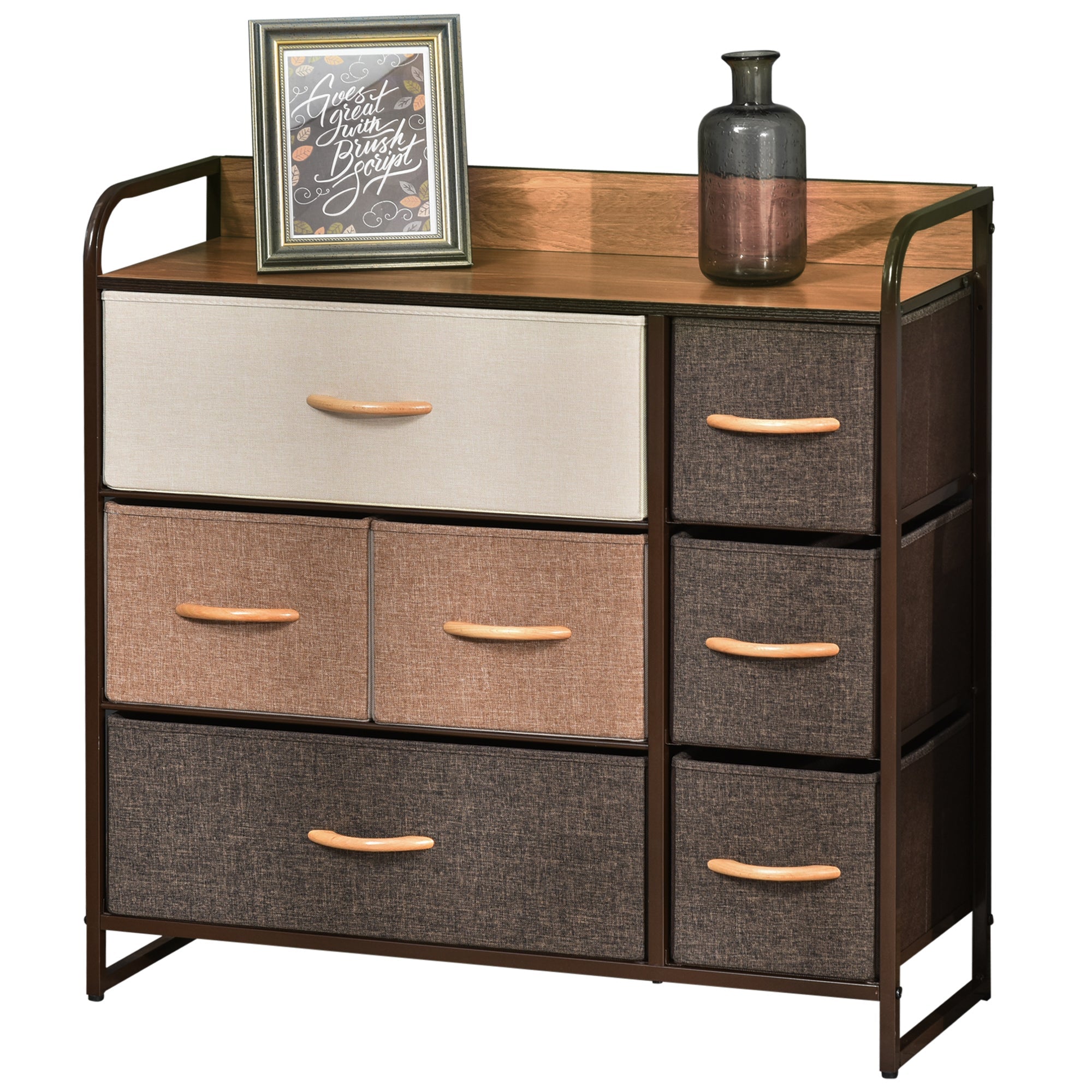 Easycomfort Cassettiera 7 Cassetti Pieghevoli in Tessuto e Ripiano in MDF, Arredamento Soggiorno e Camera, 80x29x78.5cm, Multicolore