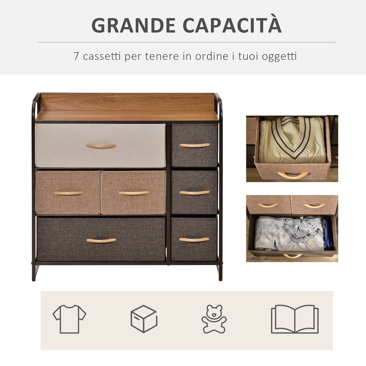EasyComfort 7-laden ladekast stof en MDF 80x29x78.5 cm