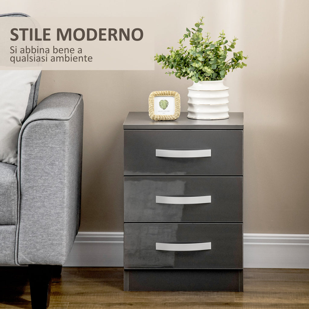EasyComfort Set 2 Comodini Moderni with 3 Cassetti per Camera da Letto e Soggiorno in Truciolato, 40x36x56 cm, Grigio