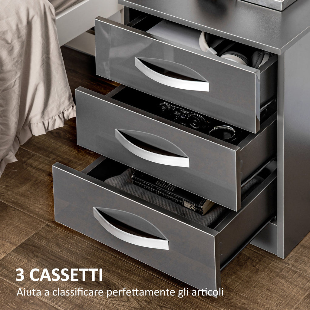 EasyComfort Set 2 Comodini Moderni with 3 Cassetti per Camera da Letto e Soggiorno in Truciolato, 40x36x56 cm, Grigio