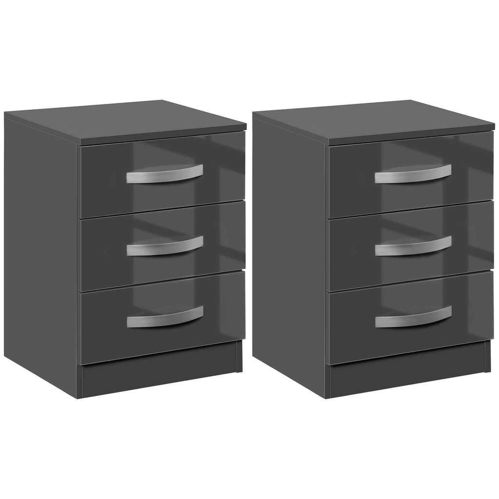 EasyComfort Set 2 Comodini Moderni with 3 Cassetti per Camera da Letto e Soggiorno in Truciolato, 40x36x56 cm, Grigio