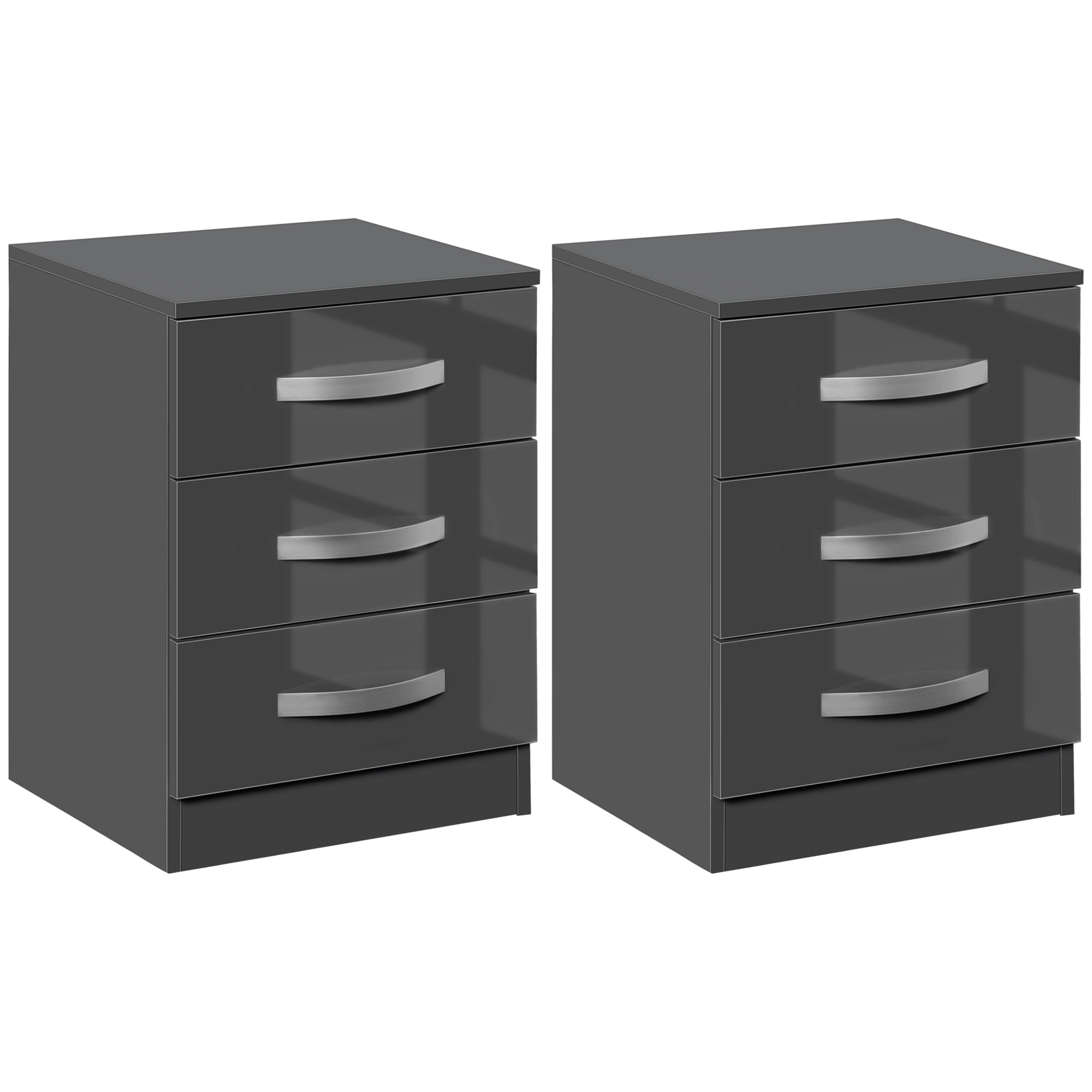 EasyComfort Set 2 Comodini Moderni with 3 Cassetti per Camera da Letto e Soggiorno in Truciolato, 40x36x56 cm, Grigio
