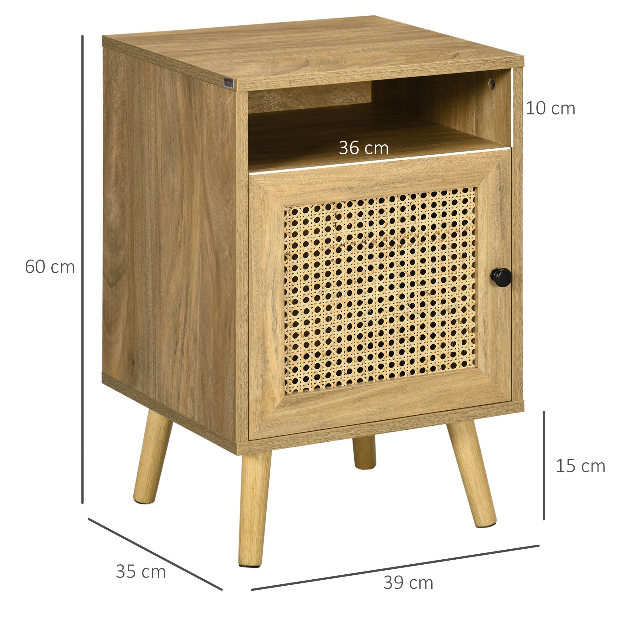 Easycomfort Set 2 Comodini in Stile Boho with Armadietto e Ripiano Aperto, in Truciolato, Rattan e MDF, 39x35x60 cm
