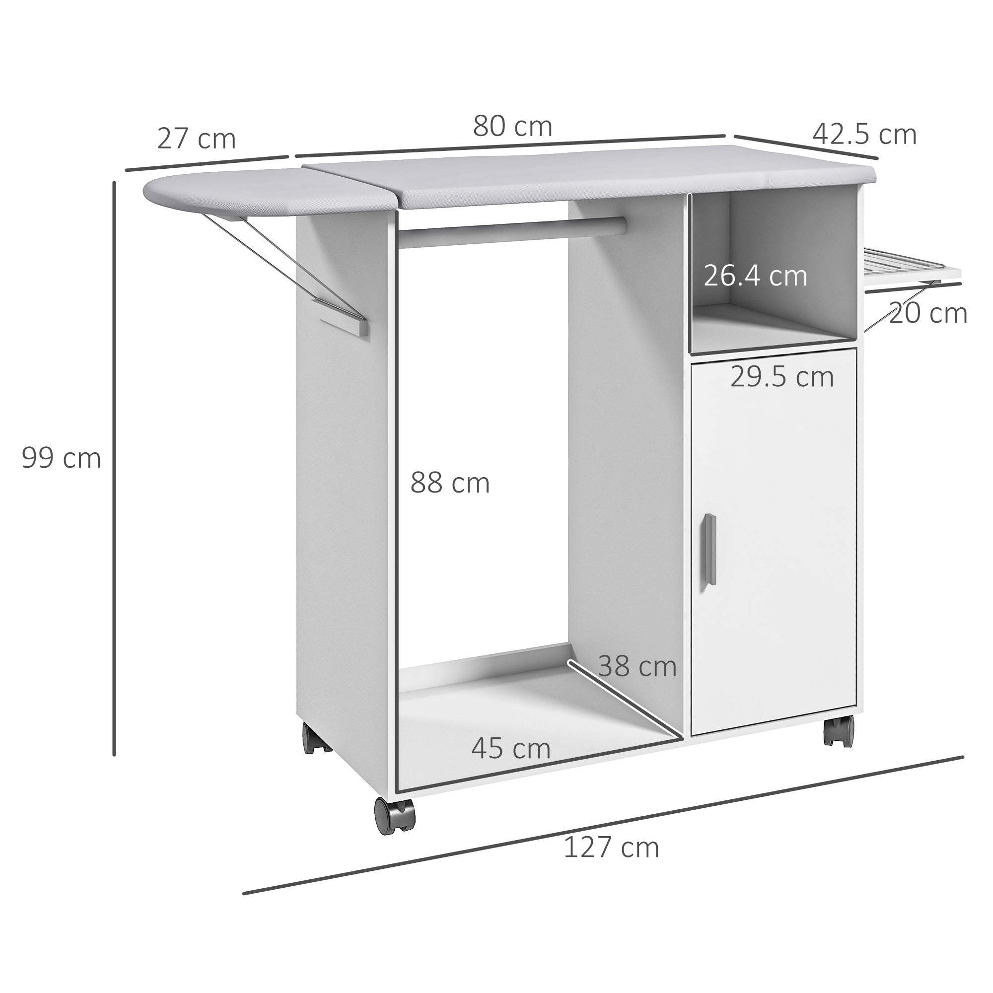 EasyComfort mobiel strijkmeubel met opbergruimte 107 x 42.5 x 99 cm – wit