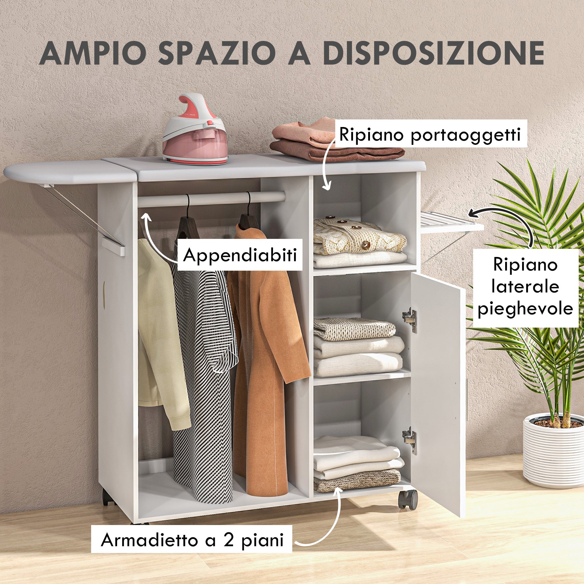 EasyComfort mobiel strijkmeubel met opbergruimte 107 x 42.5 x 99 cm – wit