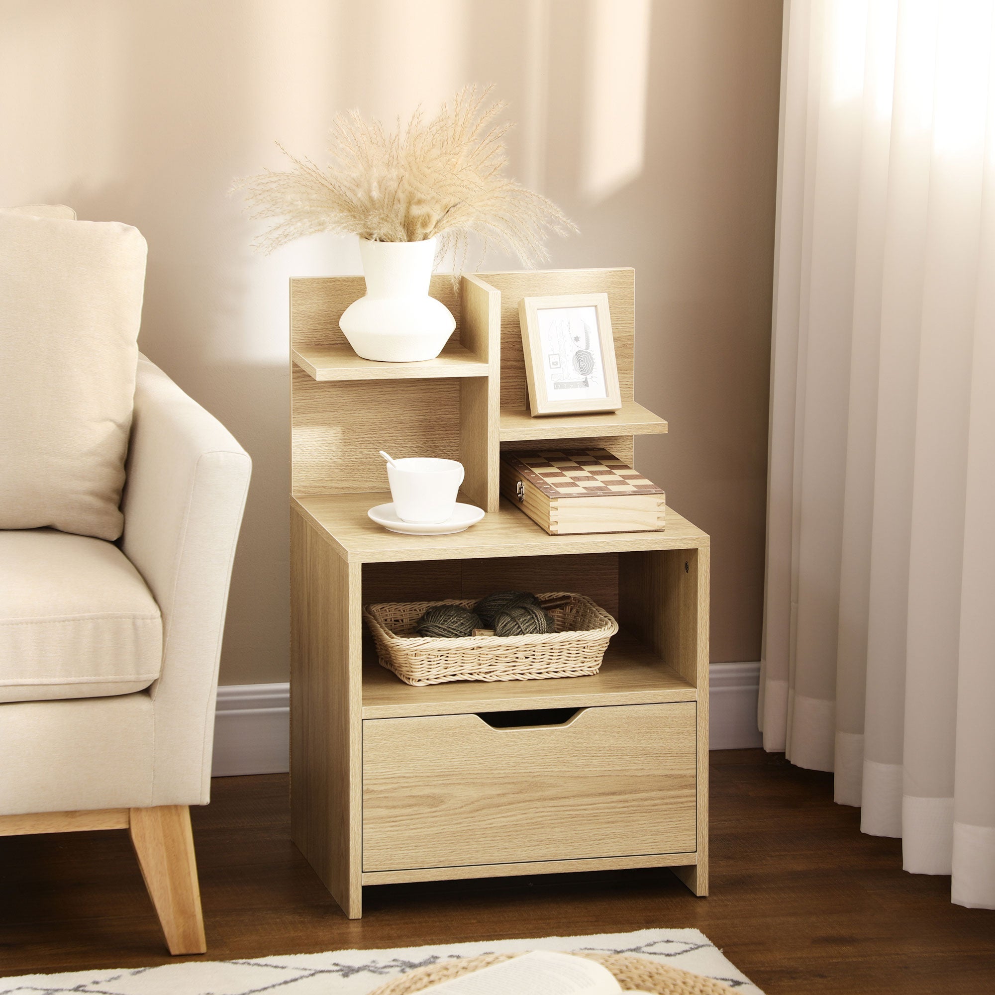 EasyComfort nachtkastje met 2 open schappen en lade 45x35x73 cm