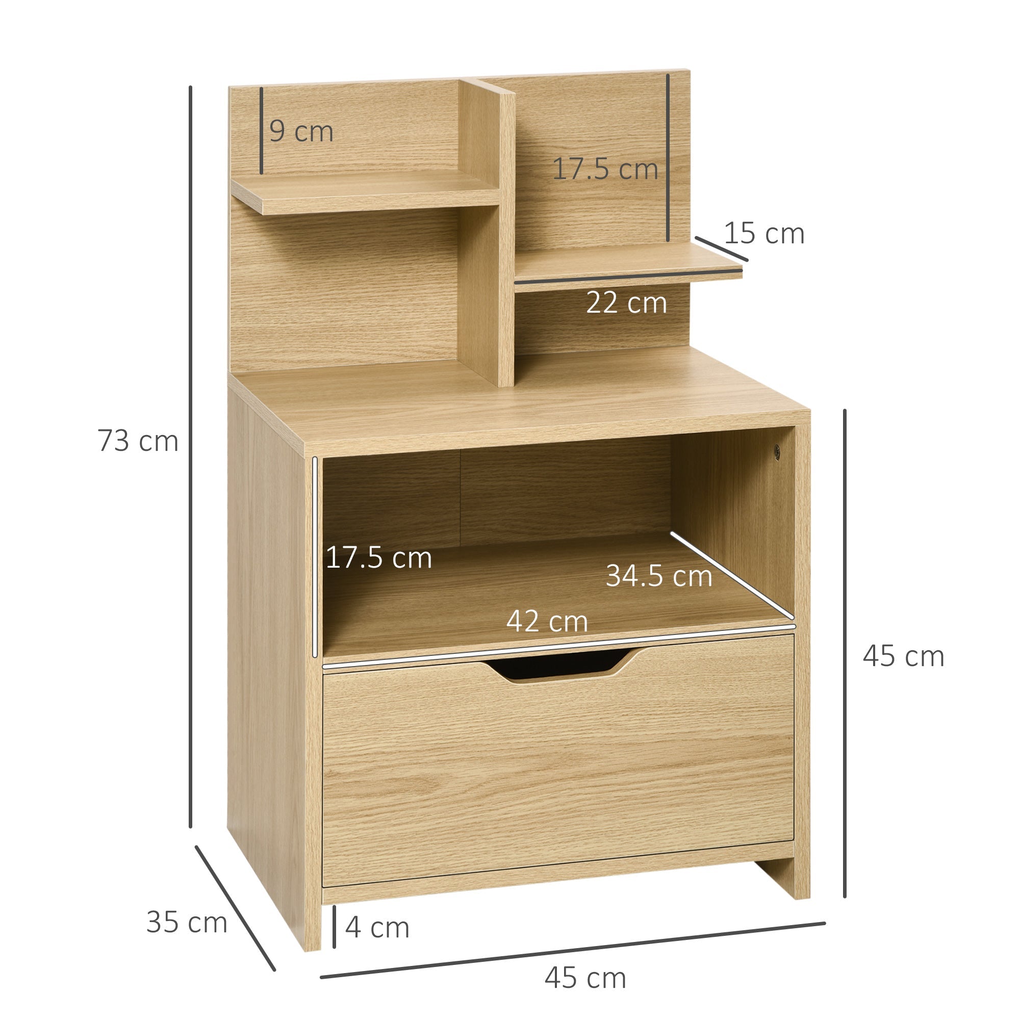 EasyComfort nachtkastje met 2 open schappen en lade 45x35x73 cm