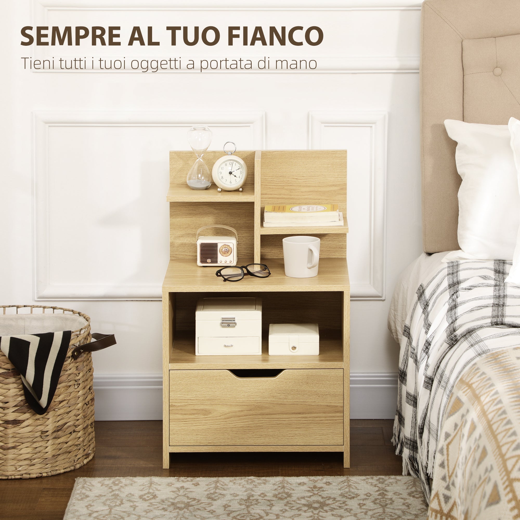 EasyComfort nachtkastje met 2 open schappen en lade 45x35x73 cm