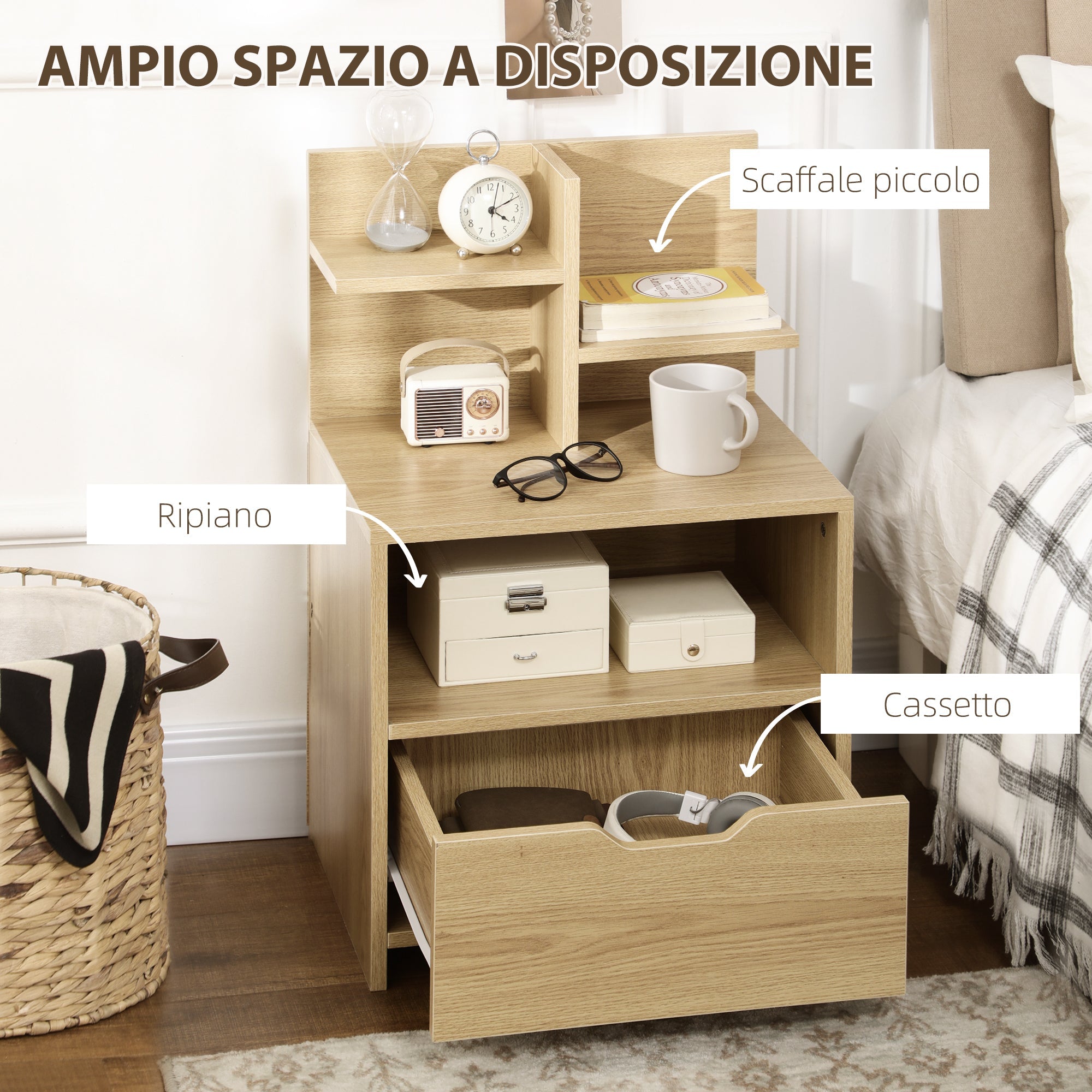 EasyComfort nachtkastje met 2 open schappen en lade 45x35x73 cm
