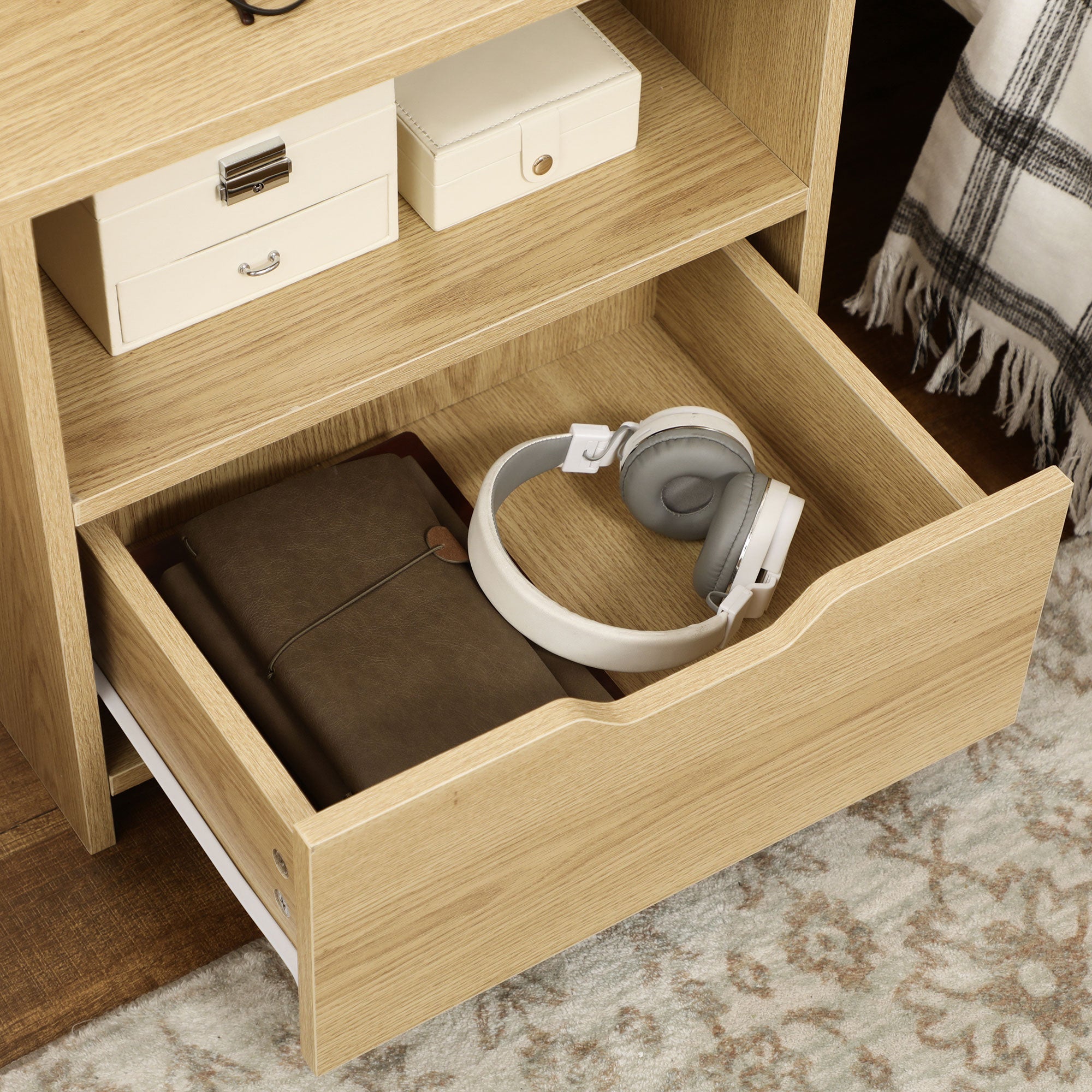 EasyComfort nachtkastje met 2 open schappen en lade 45x35x73 cm