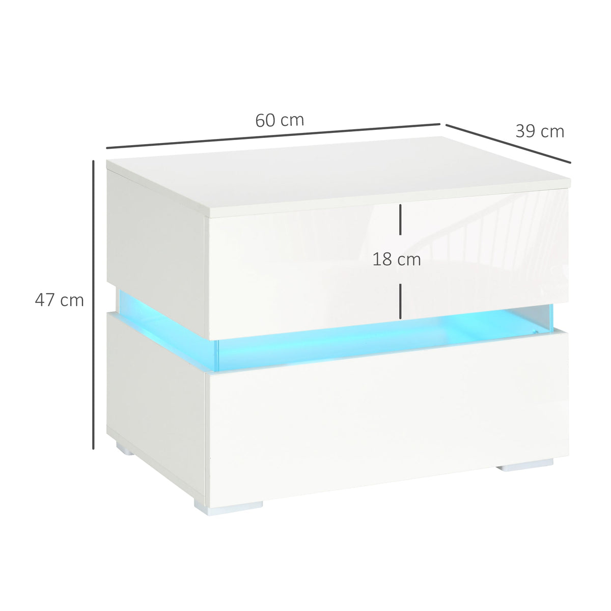 EasyComfort nachtkastje met LED-RGB, 2 lades, wit, 60x39x47 cm