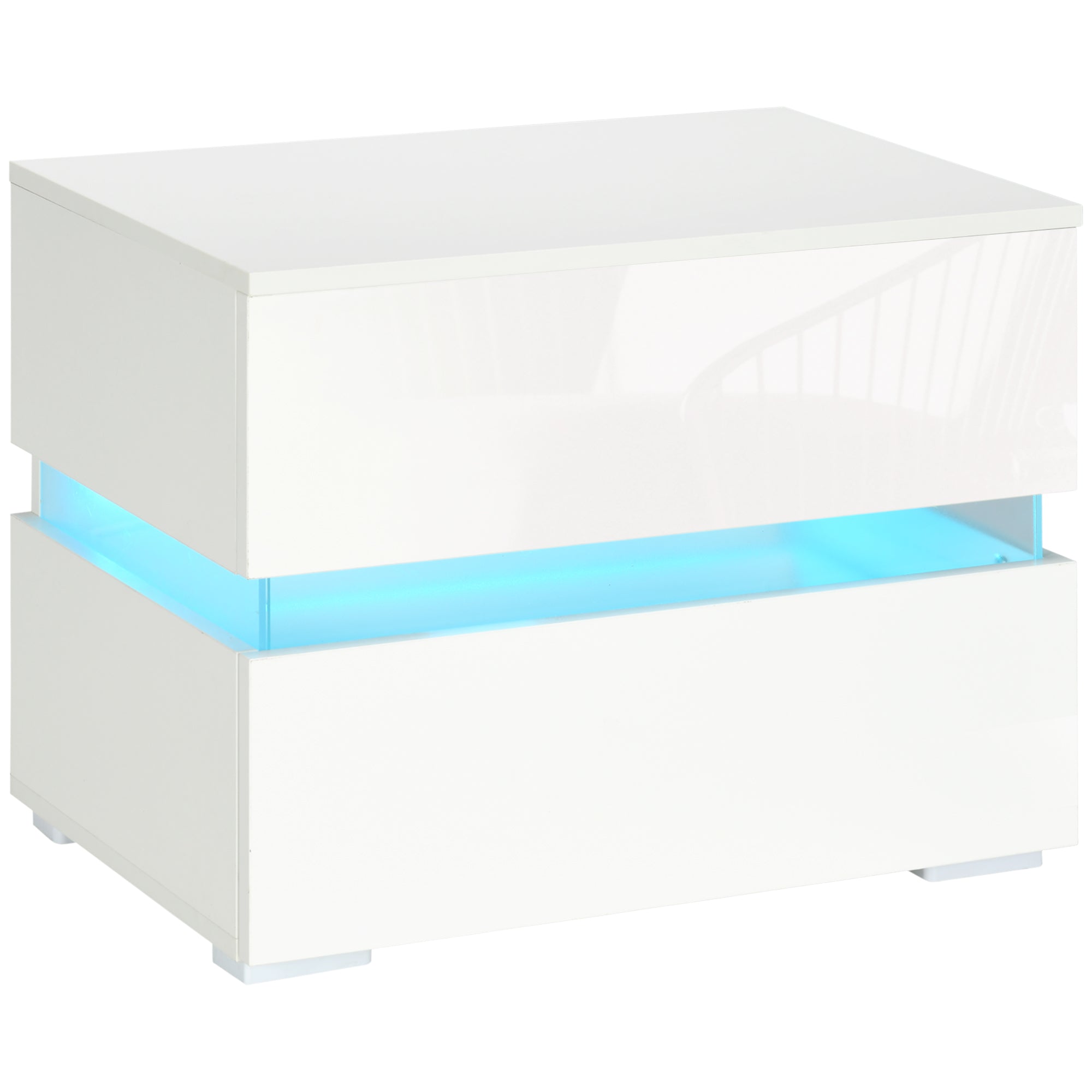 Easycomfort Comodino with luce LED RGB incorporata with 2 cassetti, 4 Modalità di luce e 16 colori, in Truciolato, 60x39x47cm, white