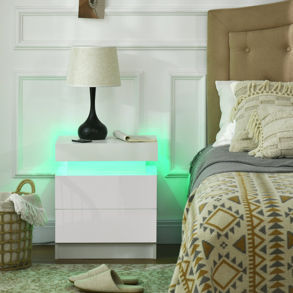 EasyComfort nachtkastje met LED RGB en 2 lades 45x35x52 cm wit