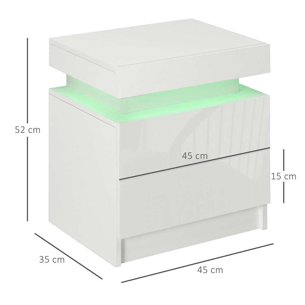 EasyComfort Comodino with luce LED RGB e 2 cassetti, 4 Modalità di luce e 16 colori, 45x35x52cm, white
