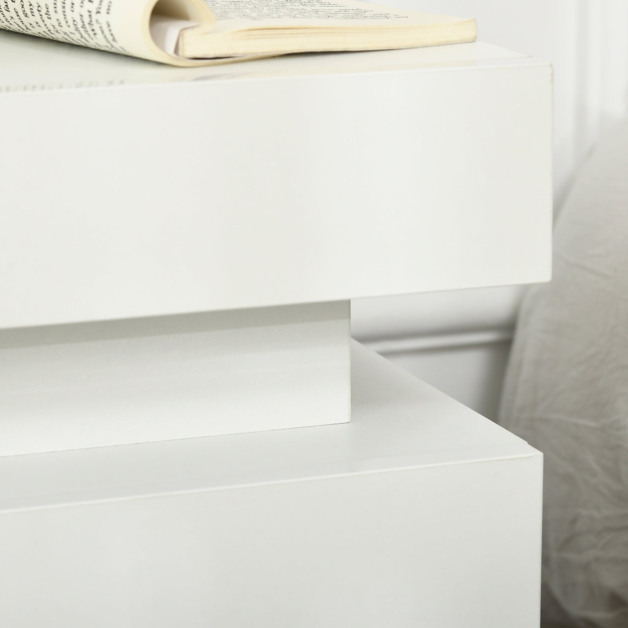 EasyComfort Comodino with luce LED RGB e 2 cassetti, 4 Modalità di luce e 16 colori, 45x35x52cm, white