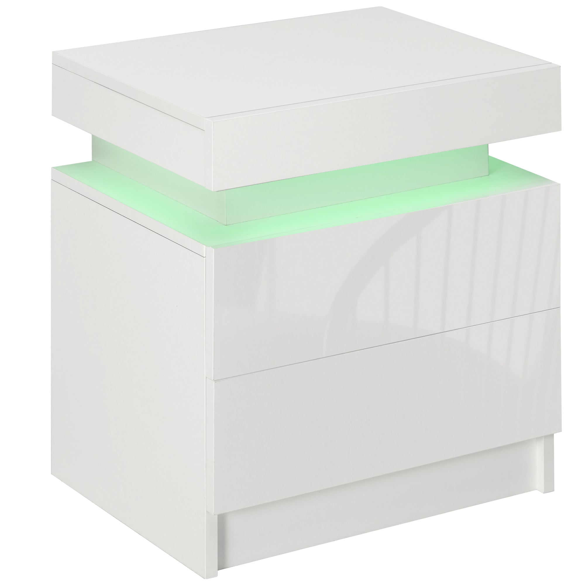EasyComfort Comodino with luce LED RGB e 2 cassetti, 4 Modalità di luce e 16 colori, 45x35x52cm, white