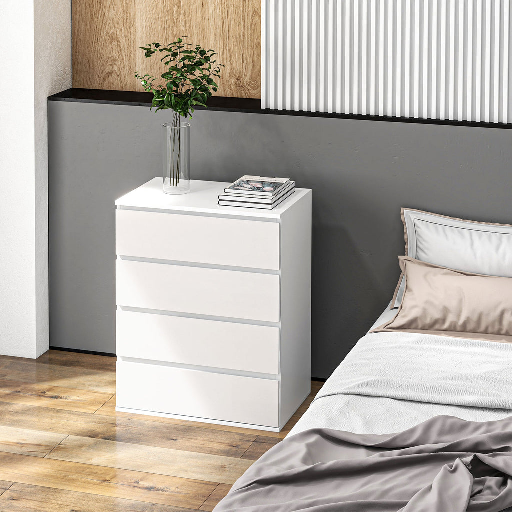 Easycomfort Cassettiera 4 Cassetti in Truciolato with Guide in Metallo e Maniglie Scanalate, 60x40x80 cm, white