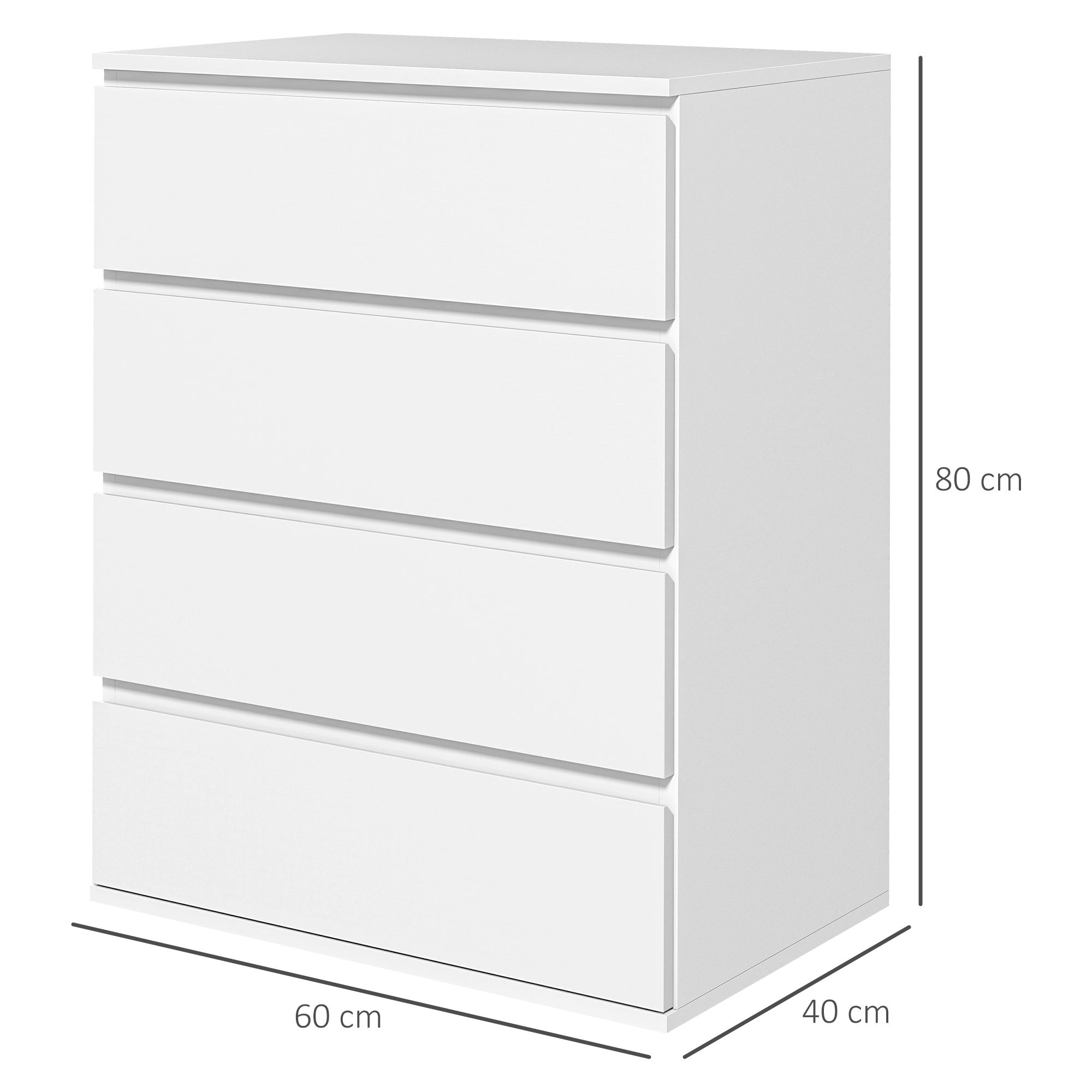 Easycomfort Cassettiera 4 Cassetti in Truciolato with Guide in Metallo e Maniglie Scanalate, 60x40x80 cm, white