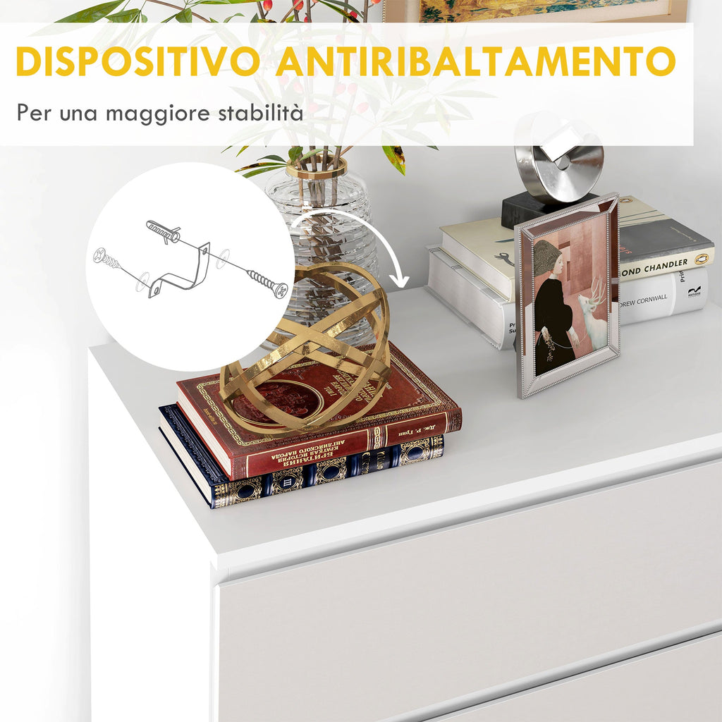 Easycomfort Cassettiera 4 Cassetti in Truciolato with Guide in Metallo e Maniglie Scanalate, 60x40x80 cm, white