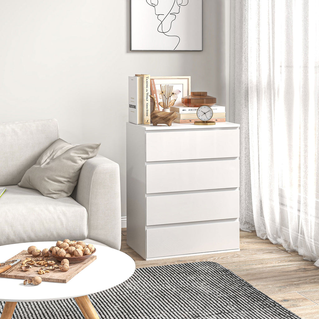 Easycomfort Cassettiera 4 Cassetti in Truciolato with Guide in Metallo e Maniglie Scanalate, 60x40x80 cm, white