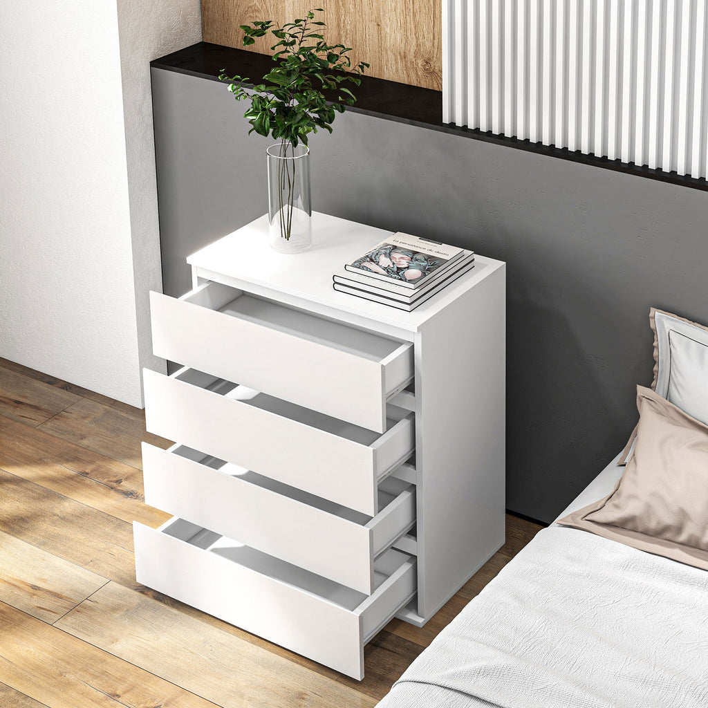 Easycomfort Cassettiera 4 Cassetti in Truciolato with Guide in Metallo e Maniglie Scanalate, 60x40x80 cm, white