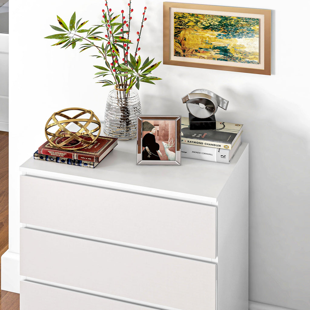 Easycomfort Cassettiera 4 Cassetti in Truciolato with Guide in Metallo e Maniglie Scanalate, 60x40x80 cm, white