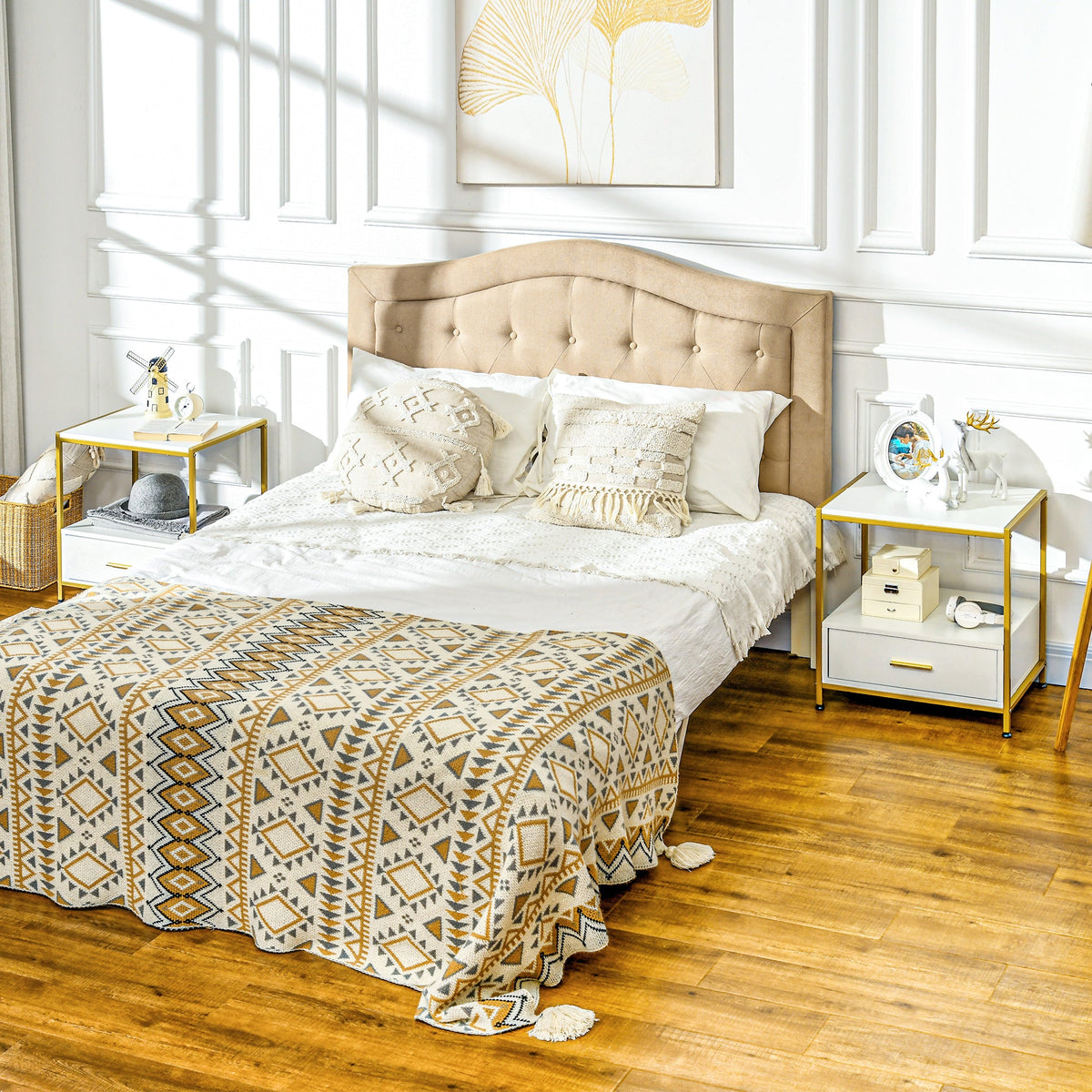 EasyComfort set van 2 nachtkastjes met lade en open schap, wit/goud 50x40x55 cm