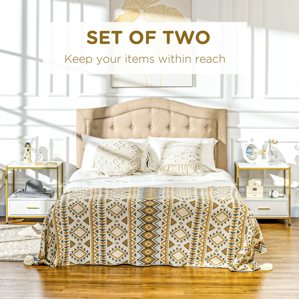 EasyComfort set van 2 nachtkastjes met lade en open schap, wit/goud 50x40x55 cm