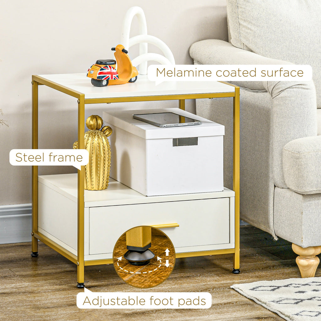 EasyComfort set van 2 nachtkastjes met lade en open schap, wit/goud 50x40x55 cm