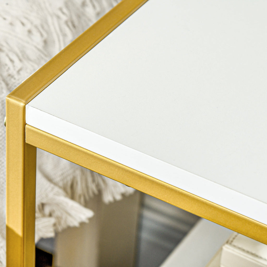 EasyComfort set van 2 nachtkastjes met lade en open schap, wit/goud 50x40x55 cm