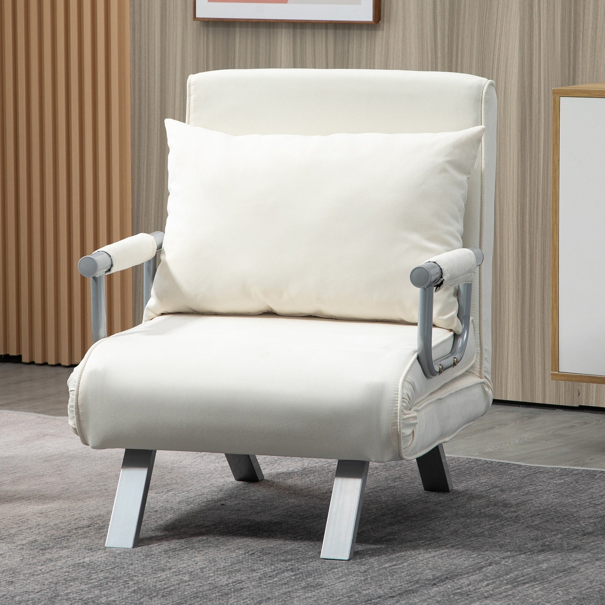 Easycomfort Poltrona Letto 2 in 1 with Schienale Inclinabile in 5 Posizioni, 65×69×82cm, Beige