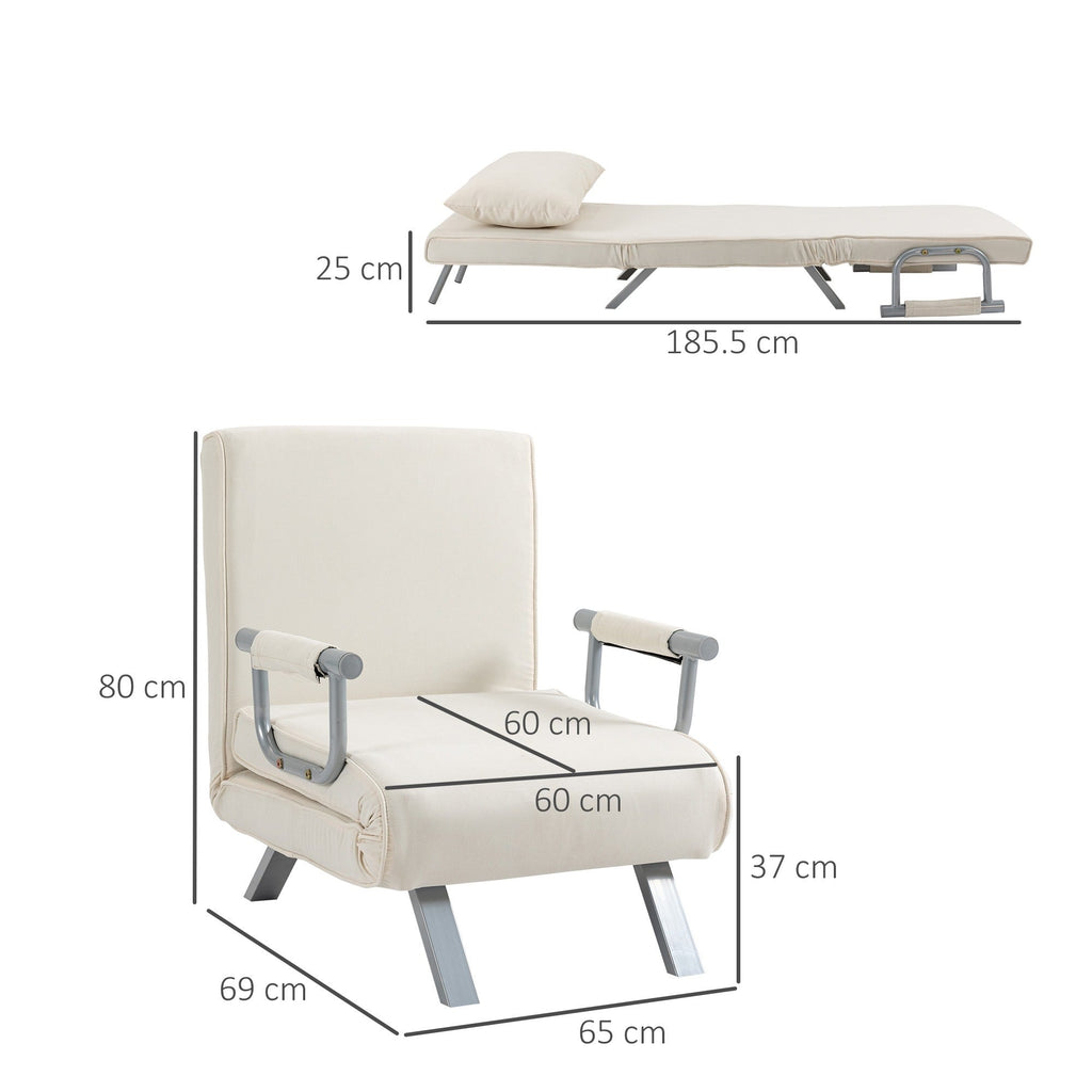 Easycomfort Poltrona Letto 2 in 1 with Schienale Inclinabile in 5 Posizioni, 65×69×82cm, Beige