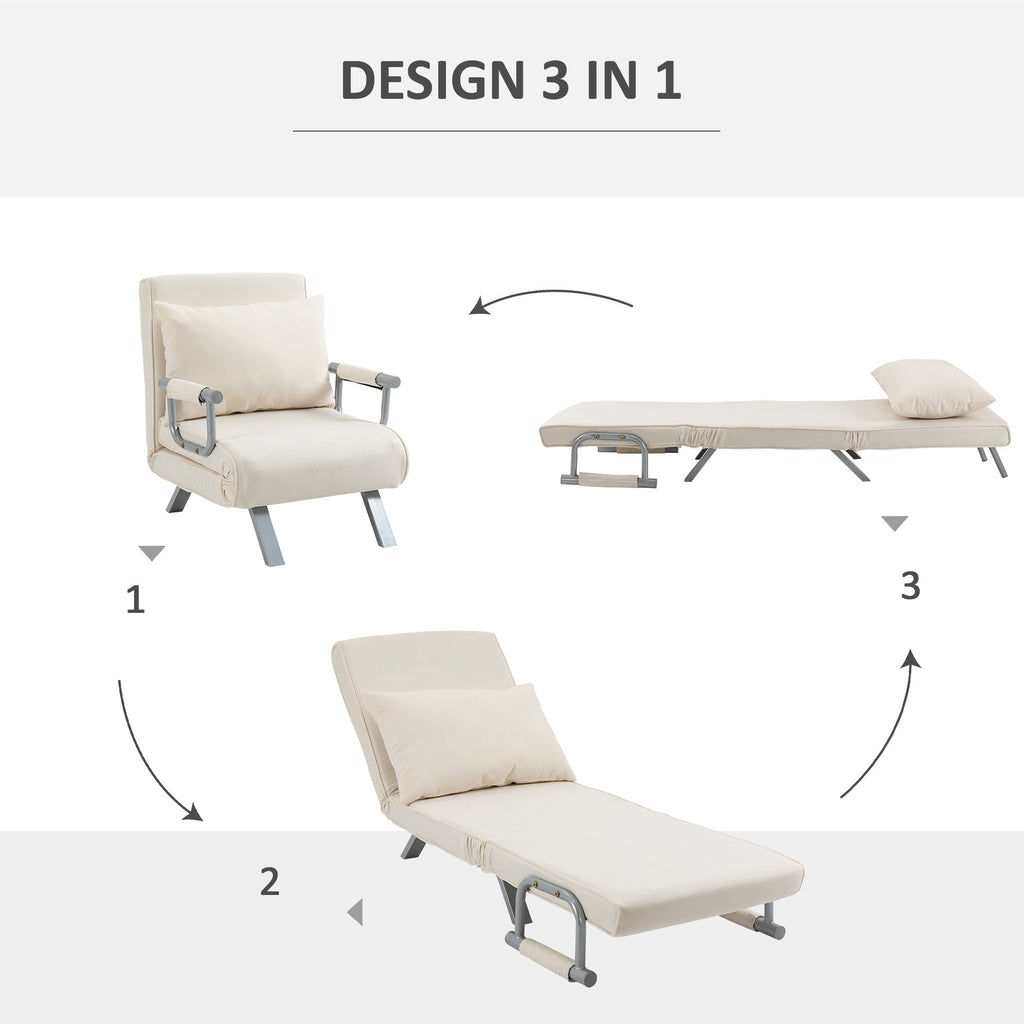 Easycomfort Poltrona Letto 2 in 1 with Schienale Inclinabile in 5 Posizioni, 65×69×82cm, Beige