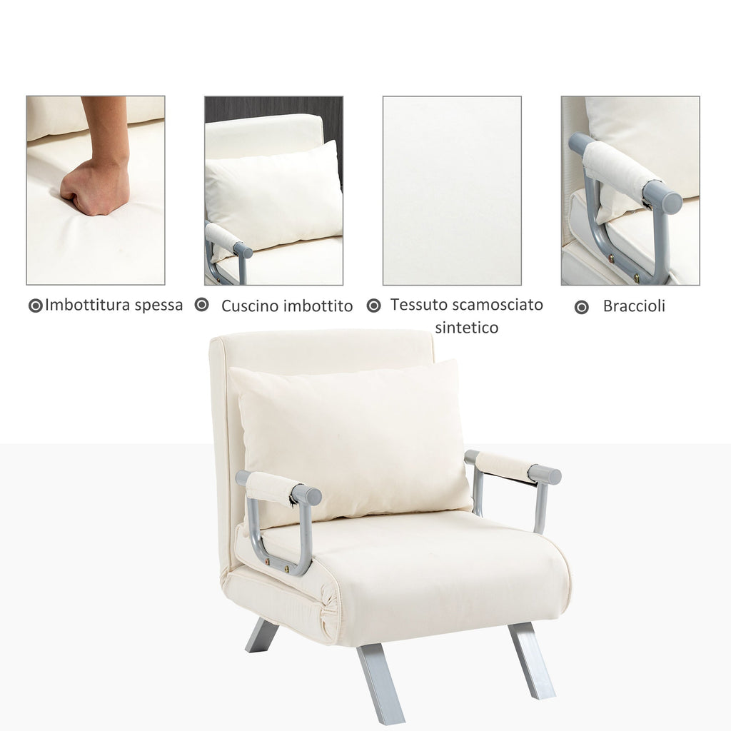 Easycomfort Poltrona Letto 2 in 1 with Schienale Inclinabile in 5 Posizioni, 65×69×82cm, Beige