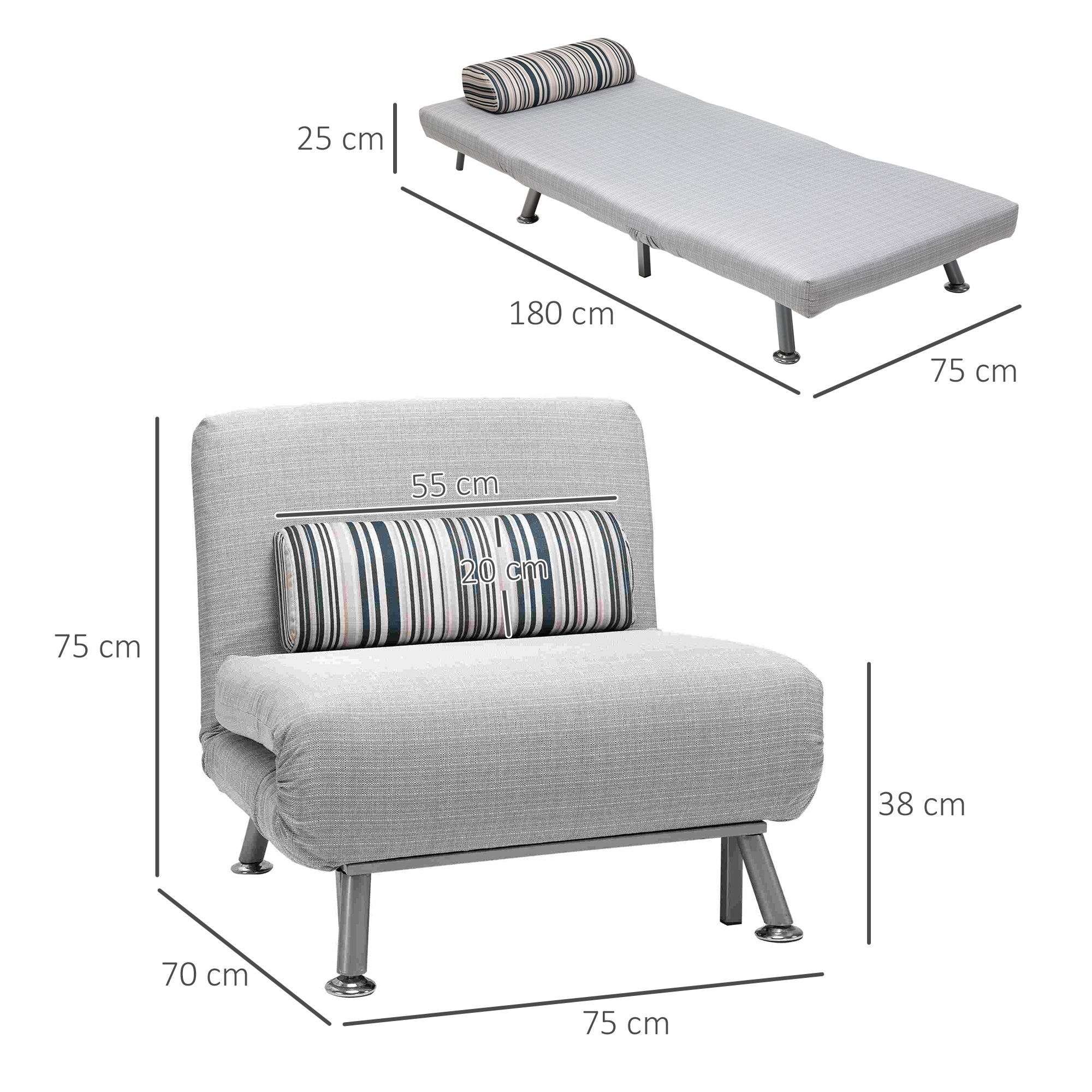 EasyComfort slaapfauteuil met kussen 75 x 70 x 75 cm grijs