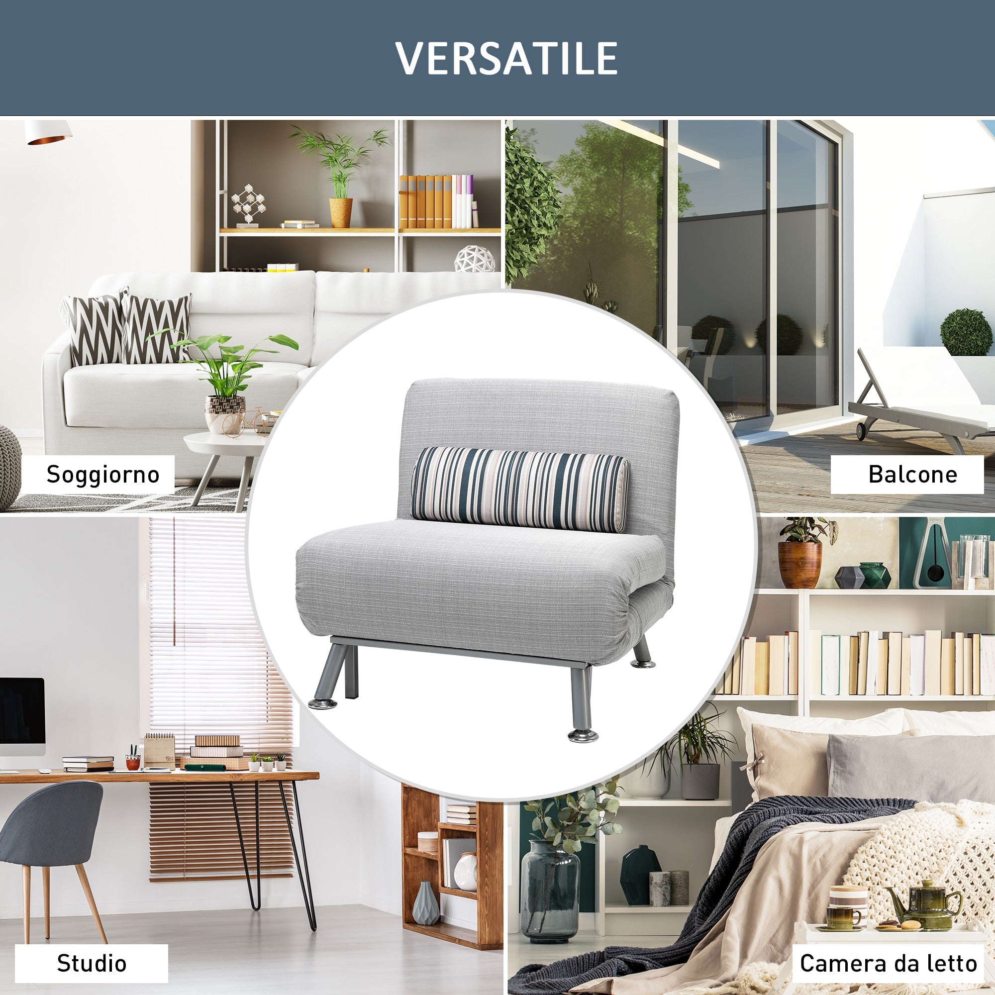 EasyComfort slaapfauteuil met kussen 75 x 70 x 75 cm grijs
