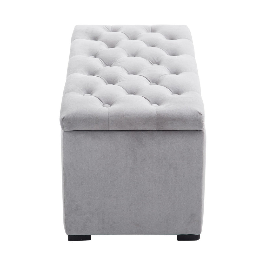 EasyComfort opbergbank set met 2 poefs, parelgrijs velours