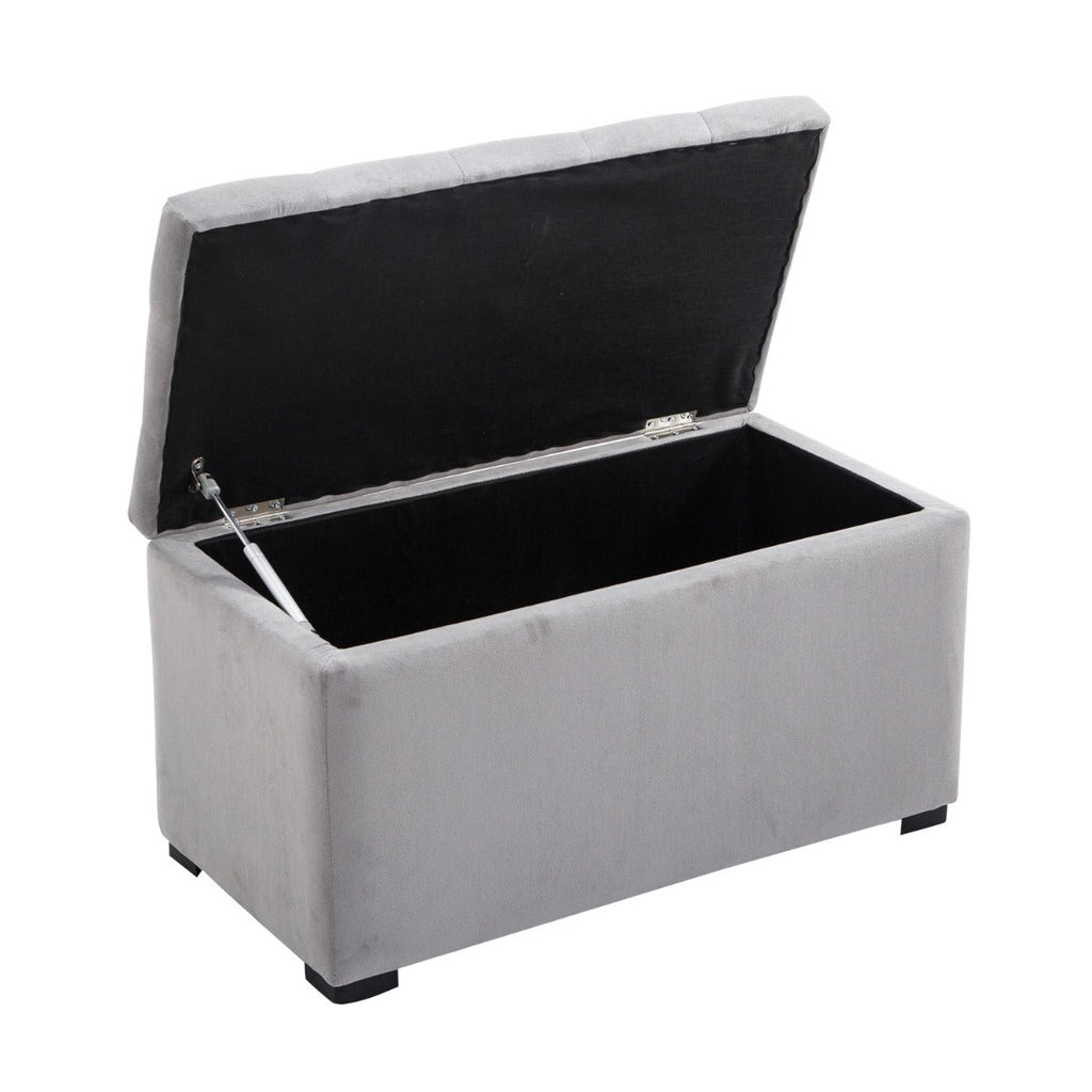 EasyComfort opbergbank set met 2 poefs, parelgrijs velours
