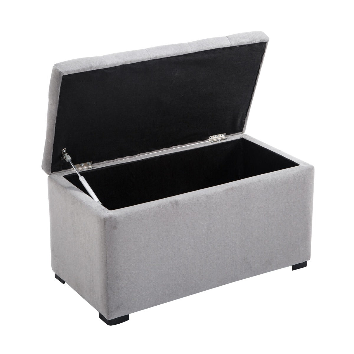 EasyComfort opbergbank set met 2 poefs, parelgrijs velours