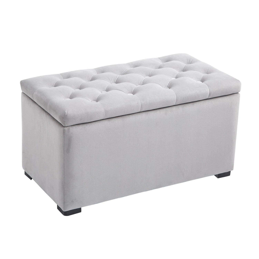 EasyComfort opbergbank set met 2 poefs in parelgrijs velours