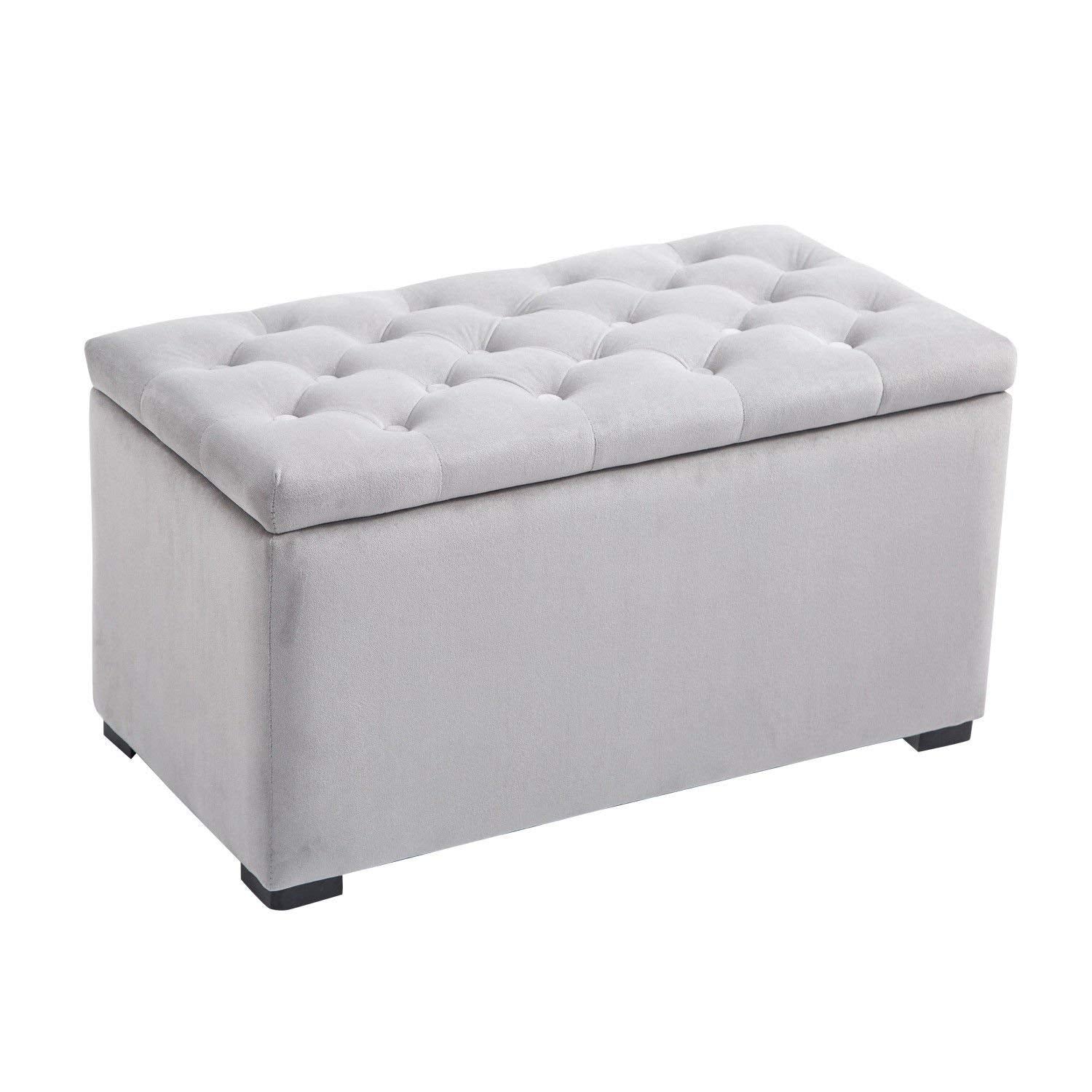 EasyComfort opbergbank set met 2 poefs in parelgrijs velours