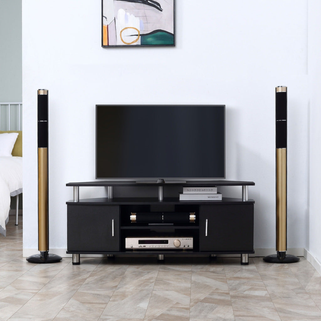 Easycomfort Mobile Porta TV Classico da Soggiorno with 2 ripiani e 2 Armadietti, in MDF e Acciaio Inox, black, 120x39.5x52cm