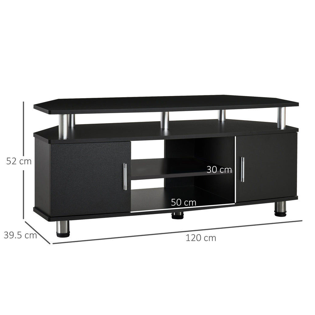 Easycomfort Mobile Porta TV Classico da Soggiorno with 2 ripiani e 2 Armadietti, in MDF e Acciaio Inox, black, 120x39.5x52cm