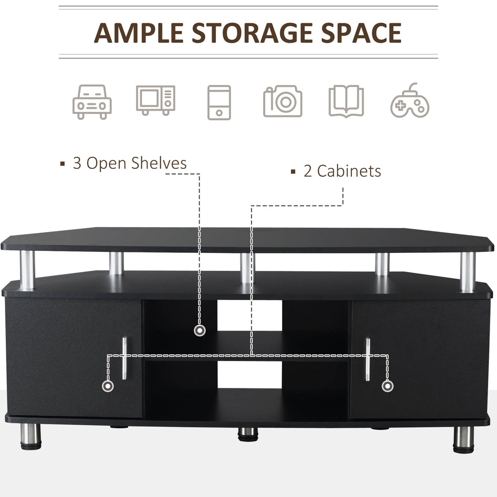 Easycomfort Mobile Porta TV Classico da Soggiorno with 2 ripiani e 2 Armadietti, in MDF e Acciaio Inox, black, 120x39.5x52cm