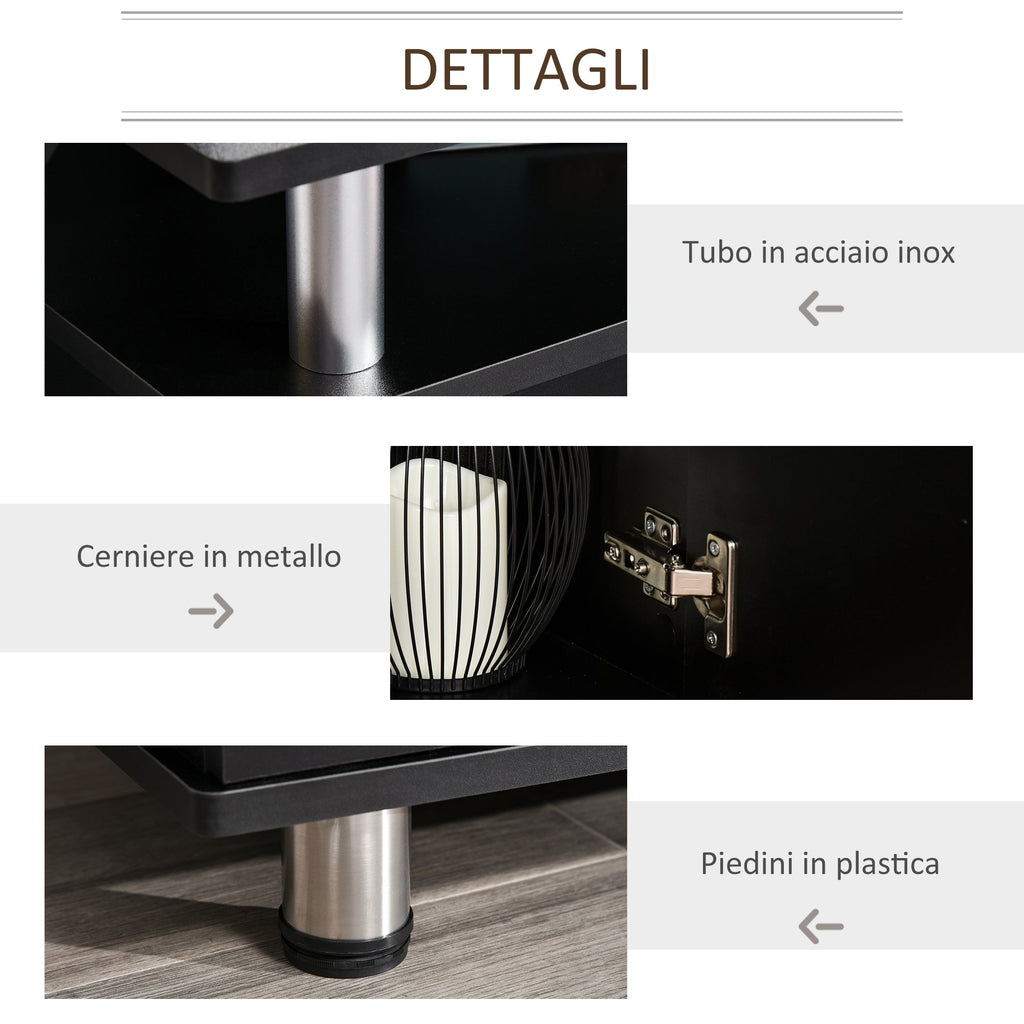 Easycomfort Mobile Porta TV Classico da Soggiorno with 2 ripiani e 2 Armadietti, in MDF e Acciaio Inox, black, 120x39.5x52cm