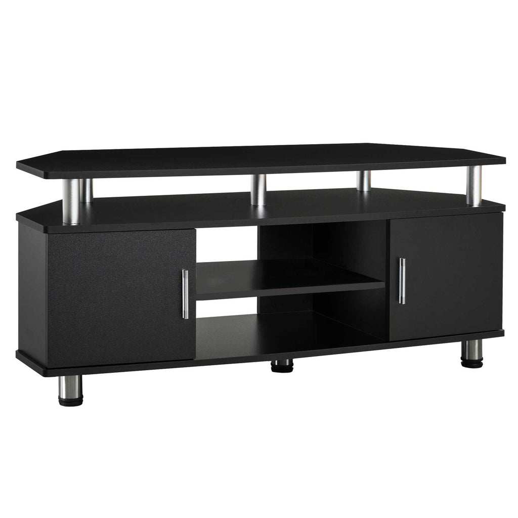Easycomfort Mobile Porta TV Classico da Soggiorno with 2 ripiani e 2 Armadietti, in MDF e Acciaio Inox, black, 120x39.5x52cm