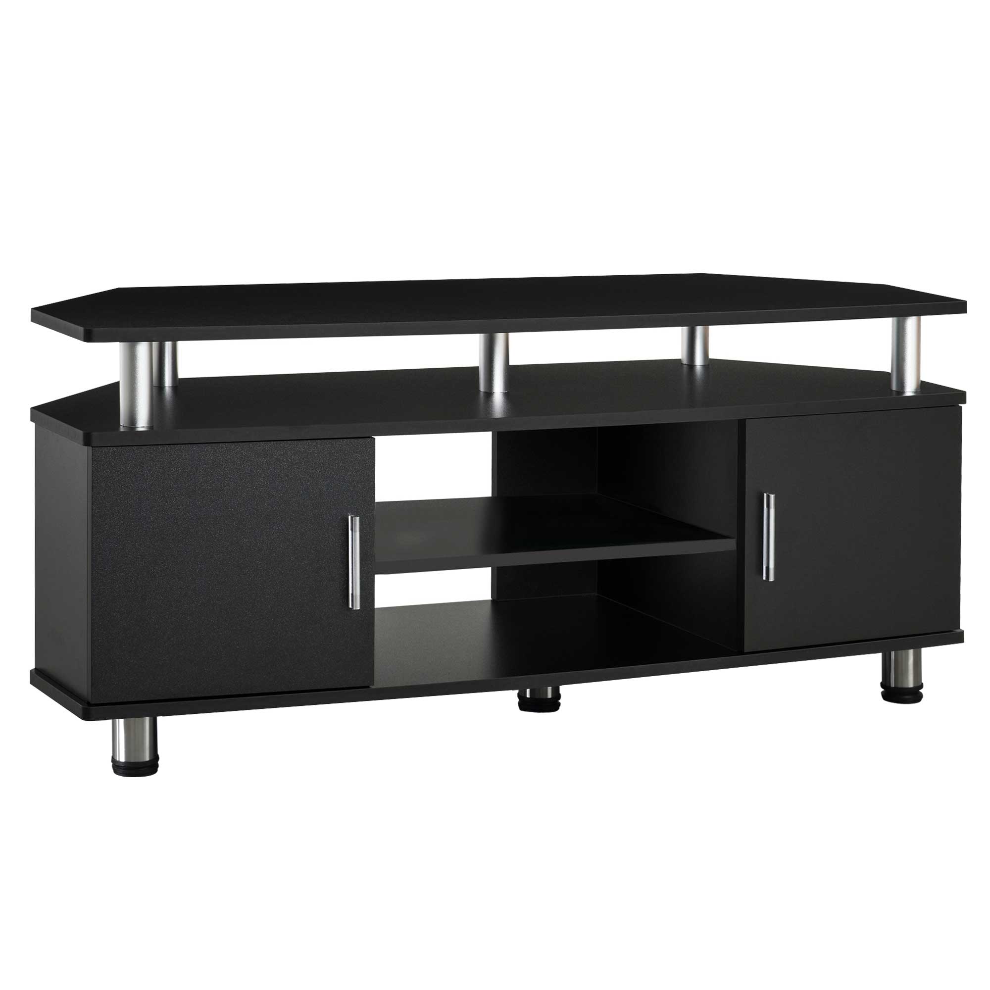 Easycomfort Mobile Porta TV Classico da Soggiorno with 2 ripiani e 2 Armadietti, in MDF e Acciaio Inox, black, 120x39.5x52cm