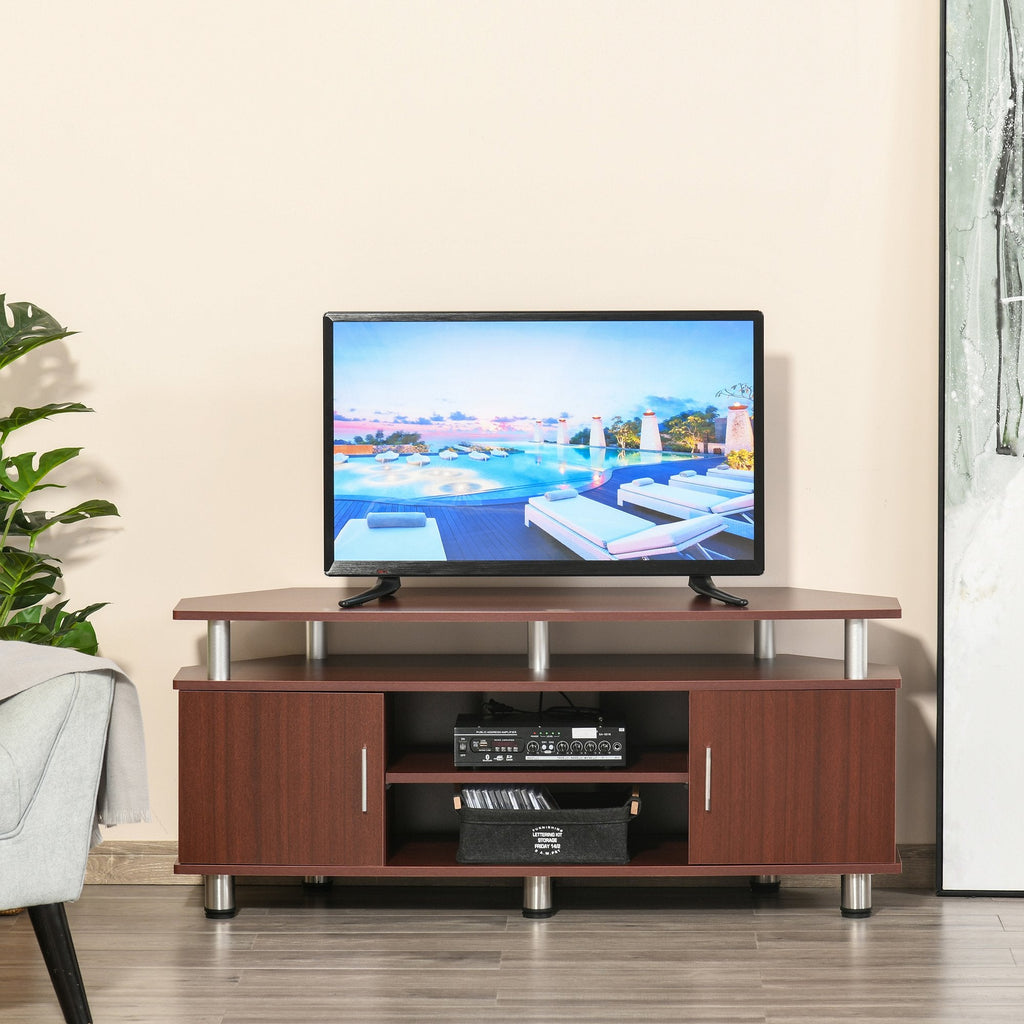 Easycomfort Mobile Porta TV Classico da Soggiorno with 2 ripiani e 2 Armadietti, in MDF e Acciaio Inox, Marrone, 120x39.5x52cm